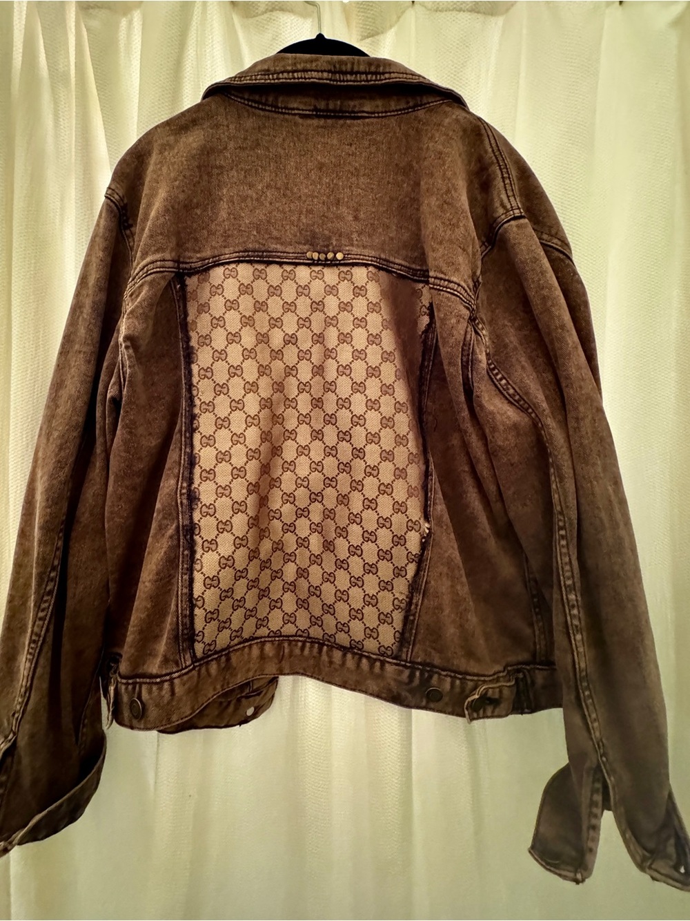 Gucci Brown Denim Jacket with Signature Monogram Panel
